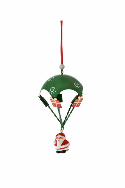 Athome Pavloudakis - Χριστουγεννιάτικο πράσινο μεταλλικό στολίδι αλεξίπτωτο με Αγ. Βασίλη 18 cm