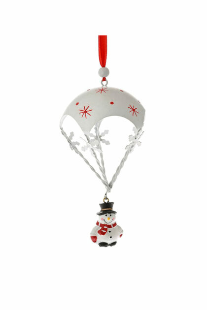 Athome Pavloudakis - Χριστουγεννιάτικο λευκό μεταλλικό στολίδι αλεξίπτωτο με χιονάνθρωπο 18 cm