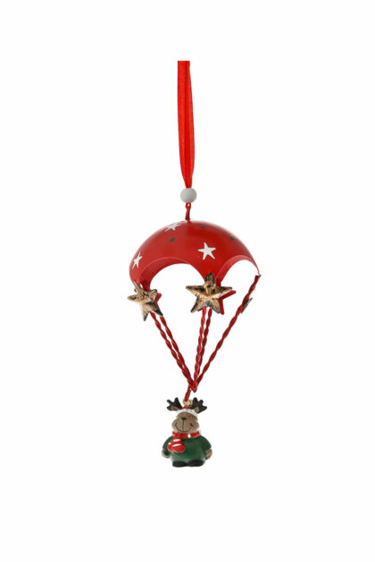 Athome Pavloudakis - Χριστουγεννιάτικο κόκκινο μεταλλικό στολίδι αλεξίπτωτο με τάρανδο 18 cm