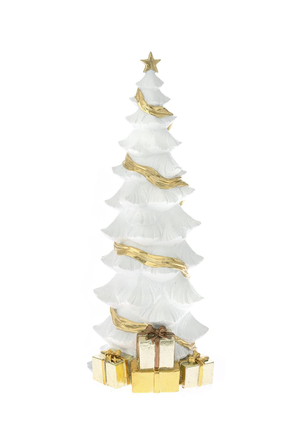 Athome Pavloudakis - Χριστουγεννιάτικο διακοσμητικό λευκό πολυρεσιν δεντράκι με χρυσό δώρα (15x15x40 cm)