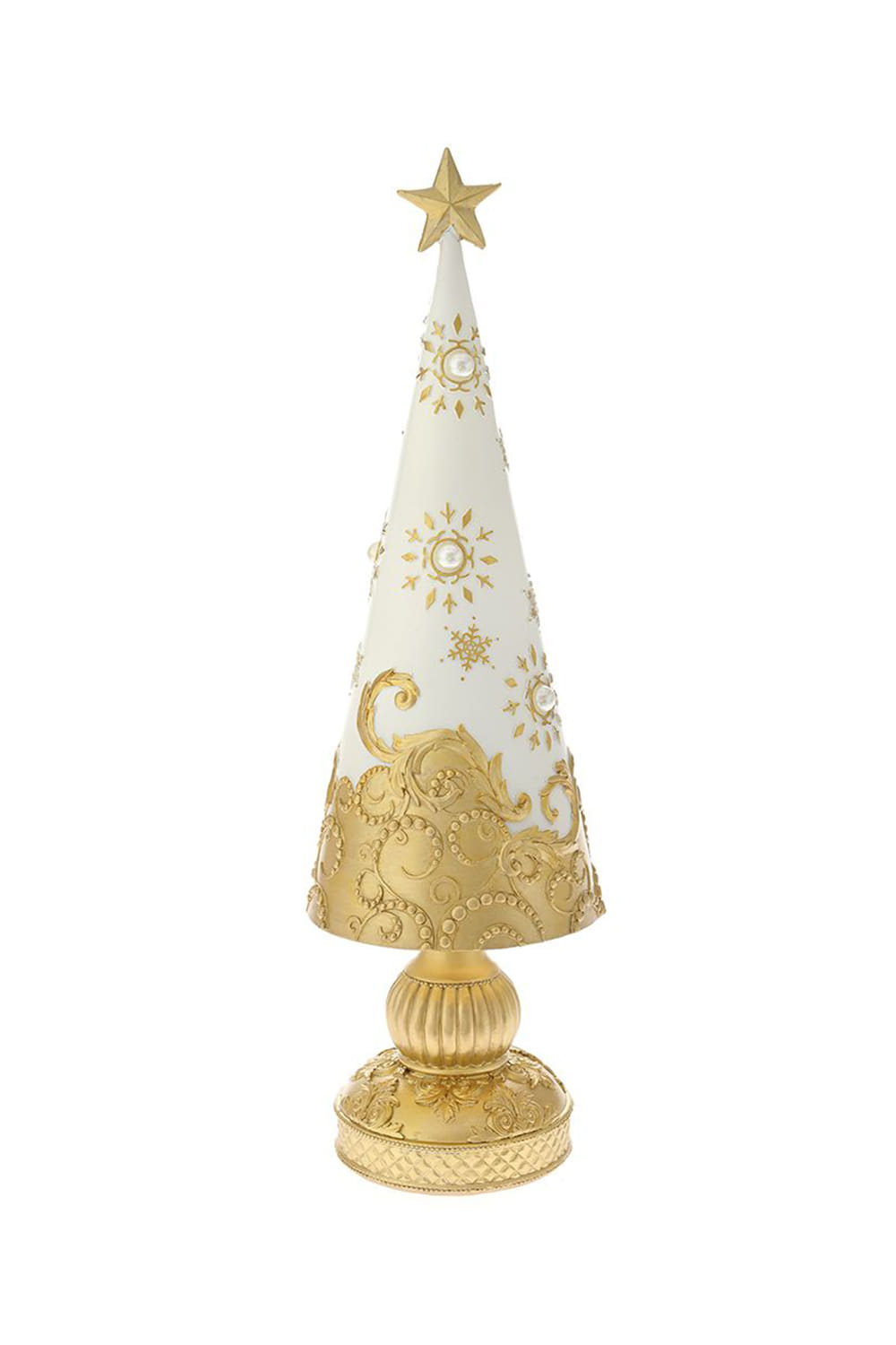 Athome Pavloudakis - Χριστουγεννιάτικο διακοσμητικό λευκό δενδράκι με χρυσές λεπτομέρειες (12x12x41 cm)
