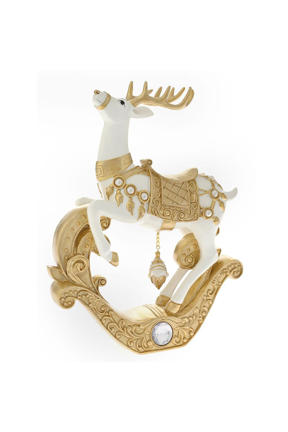 Athome Pavloudakis - Χριστουγεννιάτικο διακοσμητικό λευκό ελάφι με χρυσές λεπτομέρειες (23x7x29 cm)