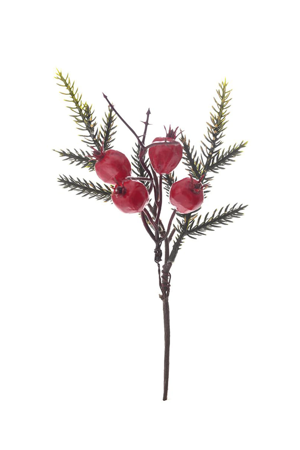 Athome Pavloudakis - Χριστουγεννιάτικο συνθετικό πράσινο κλαράκι με κόκκινα ρόδια (22 cm)
