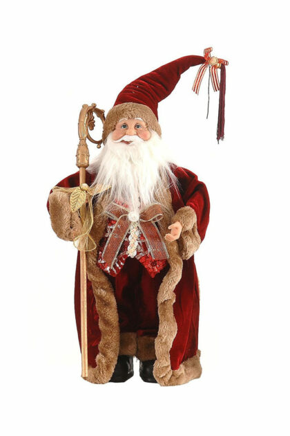 Athome Pavloudakis - Διακοσμητική φιγούρα - Άγιος Βασίλης σε μπορντώ αποχρώση με σκήπτρο 45 cm
