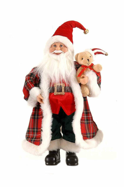 Athome Pavloudakis - Διακοσμητική φιγούρα - Άγιος Βασίλης σε γιορτινές αποχρώσεις με αρκούδα 45 cm