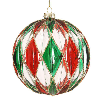 Athome Pavloudakis - Χριστουγεννιάτικη γυάλινη μπάλα πολύχρωμη 12 cm με ρόμβους