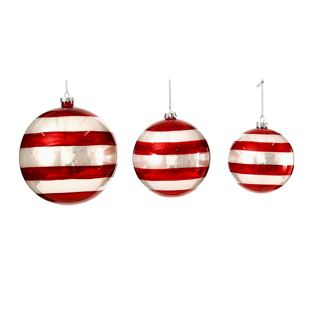 Athome Pavloudakis - Χριστουγεννιάτικη γυάλινη κόκκινη μπάλα με λευκές ρίγες (12 cm)