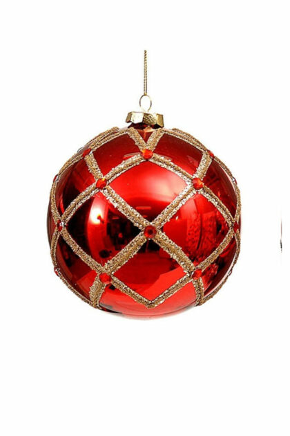 Athome Pavloudakis - Χριστουγεννιάτικη γυάλινη μπάλα κόκκινη 12 cm με ρόμβους