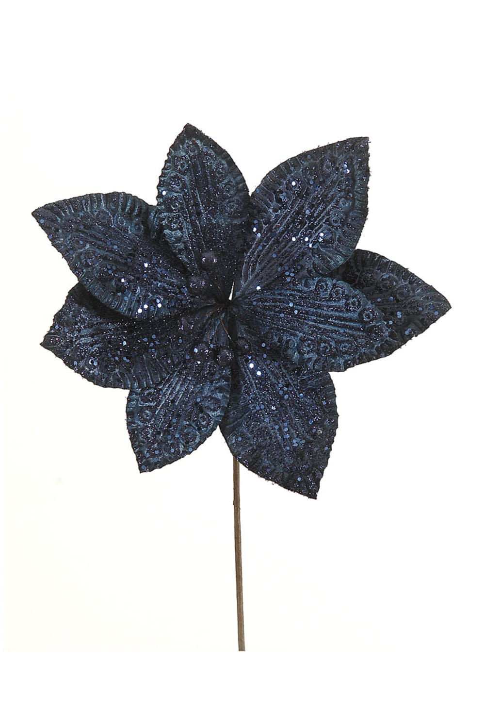 Athome Pavloudakis - Χριστουγεννιάτικο συνθετικό λουλούδι πουανσέτια σε απόχρωση μπλε της νύκτας (71 cm)