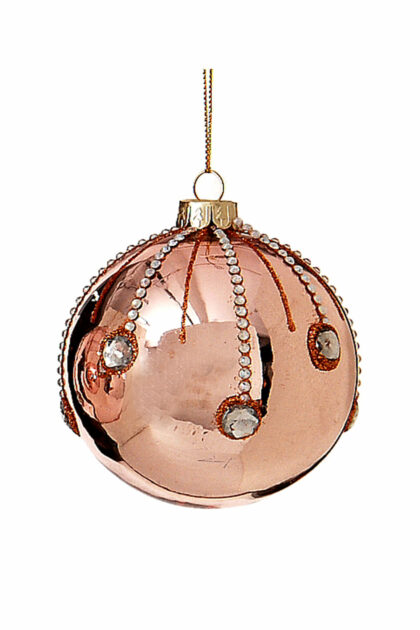 Athome Pavloudakis - Χριστουγεννιάτικη γυάλινη μπάλα ροζ 8 cm με χάντρες