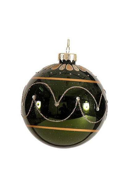 Athome Pavloudakis - Χριστουγεννιάτικη γυάλινη μπάλα λαδί 8 cm με σχέδια