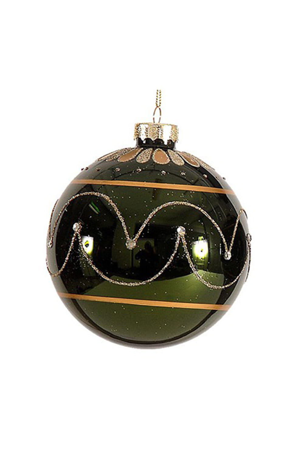 Athome Pavloudakis - Χριστουγεννιάτικη γυάλινη μπάλα λαδί 10 cm με σχέδια