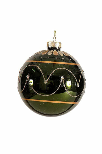 Athome Pavloudakis - Χριστουγεννιάτικη γυάλινη μπάλα λαδί 12 cm με σχέδια