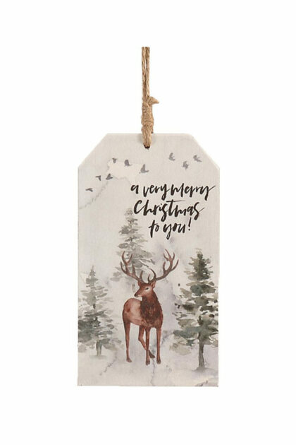 Athome Pavloudakis - Χριστουγεννιάτικο λευκό ξύλινο διακοσμητικό στολίδι ταμπέλα με ελάφι 16 cm