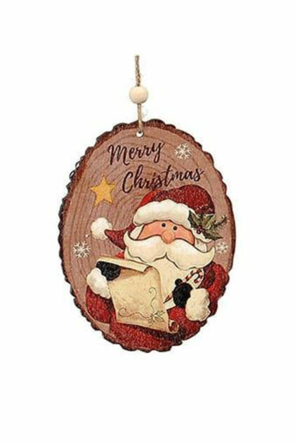Athome Pavloudakis - Χριστουγεννιάτικο κρεμαστό ξύλινο στολίδι Άγιος Βασίλης γράφει λίστα 12 cm