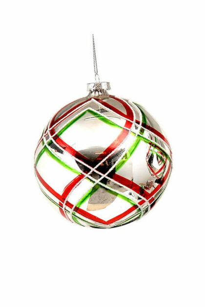 Athome Pavloudakis - Χριστουγεννιάτικη γυάλινη μπάλα ασημί 10 cm με σχέδια