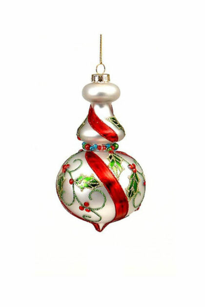 Athome Pavloudakis - Χριστουγεννιάτικο ασημί γυάλινο στολίδι drop με γραμμές 17 cm
