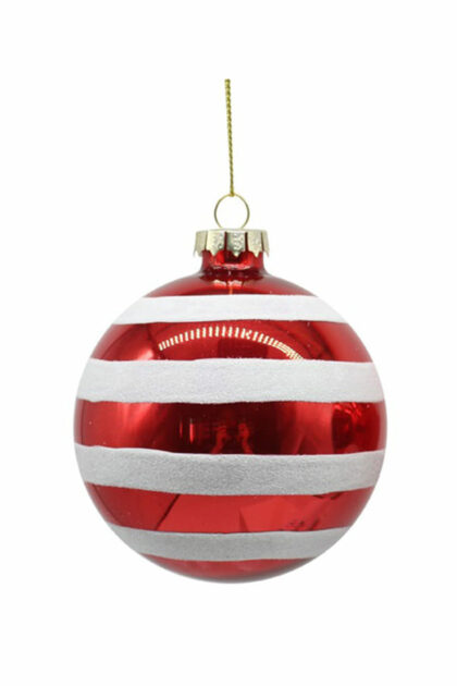 Athome Pavloudakis - Χριστουγεννιάτικη γυάλινη μπάλα κόκκινη 8 cm με γραμμές