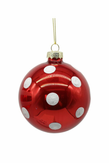 Athome Pavloudakis - Χριστουγεννιάτικη γυάλινη μπάλα κόκκινη 8 cm με  βούλες