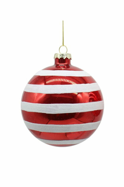 Athome Pavloudakis - Χριστουγεννιάτικη γυάλινη μπάλα κόκκινη 10 cm με γραμμές