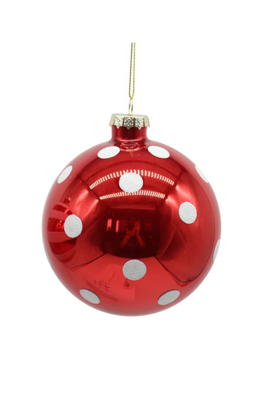 Athome Pavloudakis - Χριστουγεννιάτικη γυάλινη κόκκινη μπάλα με λευκές βούλες (10 cm)