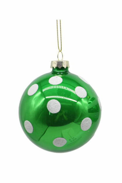 Athome Pavloudakis - Χριστουγεννιάτικη γυάλινη μπάλα πράσινή ευκαλύπτου 8 cm με βούλες