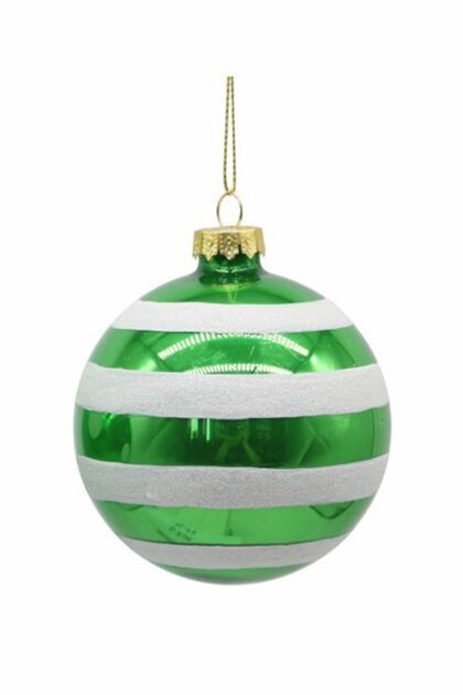 Athome Pavloudakis - Χριστουγεννιάτικη γυάλινη μπάλα πράσινο 8 cm με σχέδια γραμμές