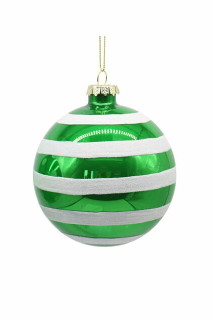 Athome Pavloudakis - Χριστουγεννιάτικη γυάλινη μπάλα πράσινη 10 cm με γραμμές