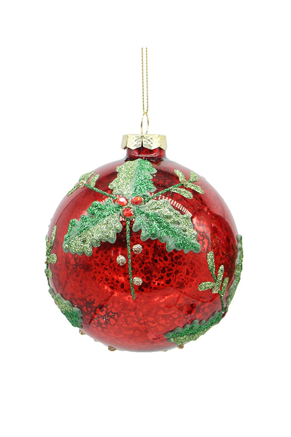 Athome Pavloudakis - Χριστουγεννιάτικη γυάλινη μπάλα κόκκινη 10 cm με γκυ