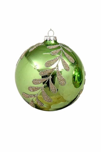 Athome Pavloudakis - Χριστουγεννιάτικη γυάλινη μπάλα πράσινη 10 cm με κλαδάκια