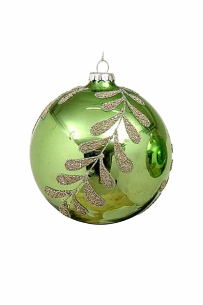 Athome Pavloudakis - Χριστουγεννιάτικη γυάλινη μπάλα πράσινη 12 cm με κλαδάκια