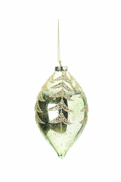 Athome Pavloudakis - Χριστουγεννιάτικο ανοικτό πράσινο γυάλινο στολίδι αδράχτι με φύλλα 14 cm