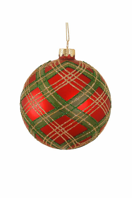 Athome Pavloudakis - Χριστουγεννιάτικη γυάλινη μπάλα κόκκινη 10 cm καρώ