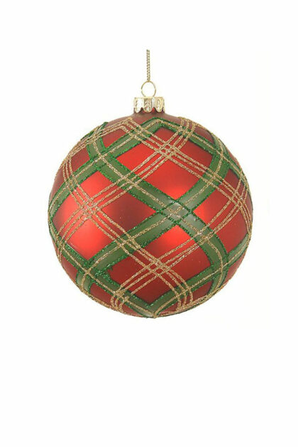 Athome Pavloudakis - Χριστουγεννιάτικη γυάλινη μπάλα κόκκινη 12 cm καρό