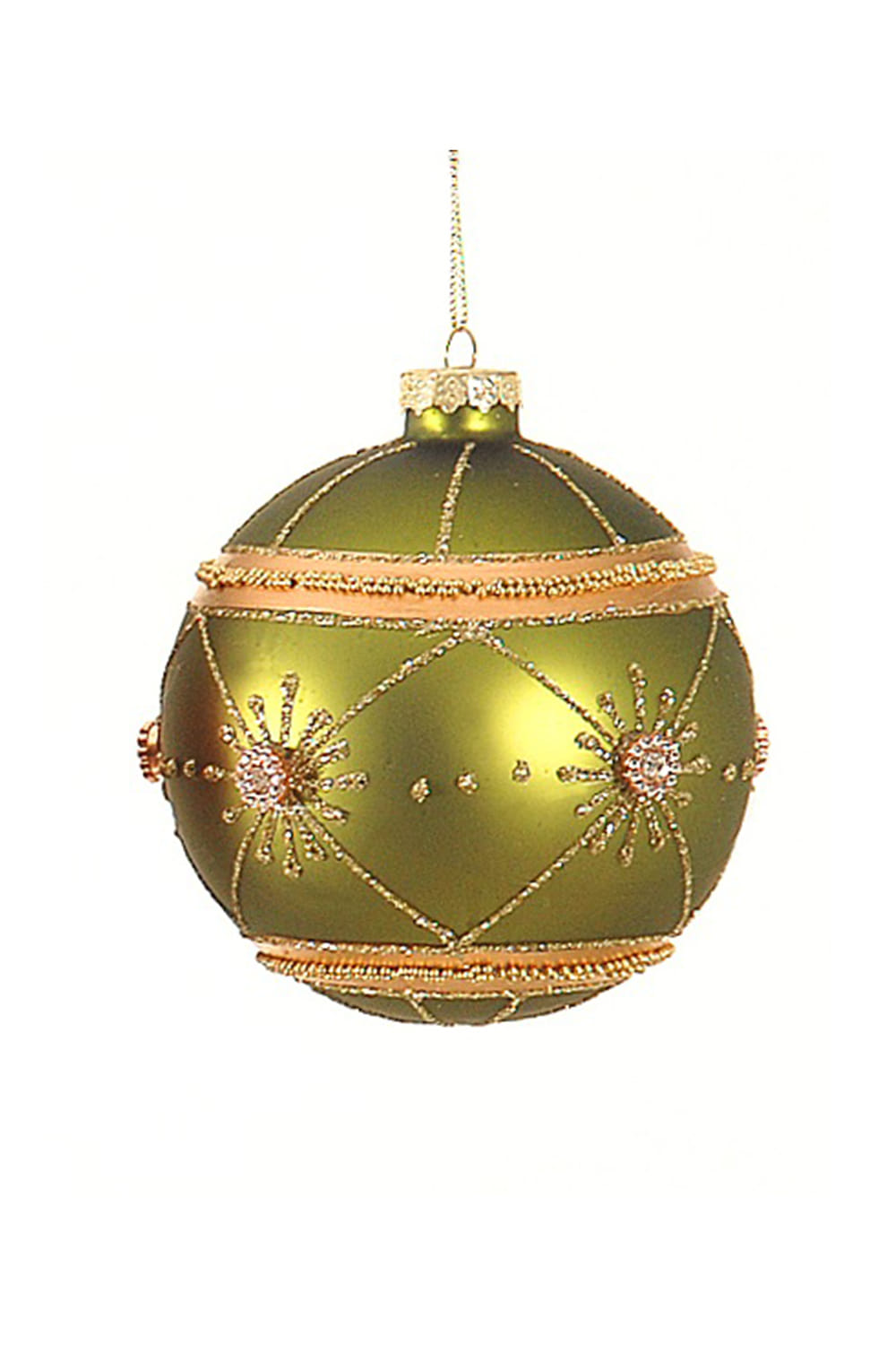 Athome Pavloudakis - Χριστουγεννιάτικη γυάλινη πράσινη μπάλα με χρυσές λεπτομέρειες (10 cm)