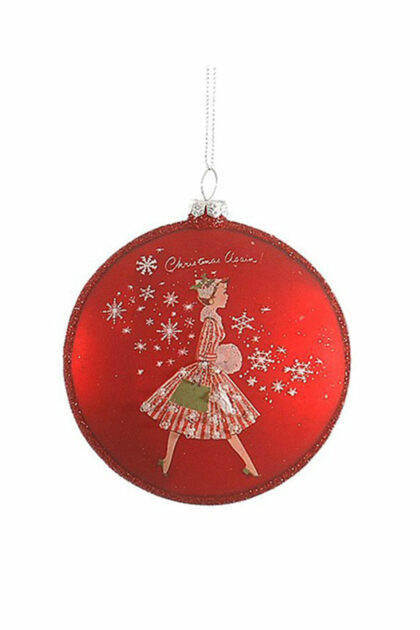Athome Pavloudakis - Χριστουγεννιάτικο κόκκινο γυάλινο στολίδι κάδρο με κορίτσι 10 cm