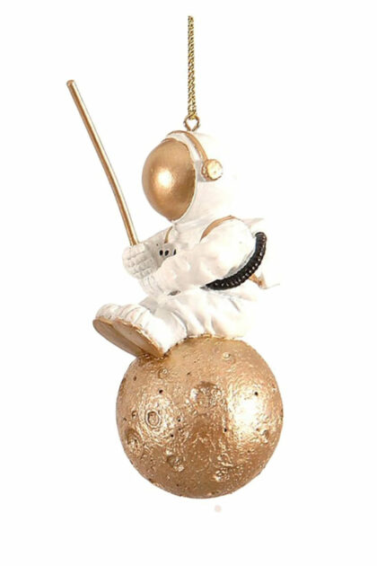 Athome Pavloudakis - Χριστουγεννιάτικο χρυσό polyresin στολίδι φεγγάρι με αστροναύτη 7 cm