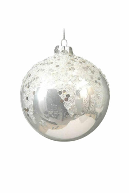 Athome Pavloudakis - Χριστουγεννιάτικη γυάλινη μπάλα λευκή 12 cm με σχέδια