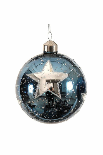 Athome Pavloudakis - Χριστουγεννιάτικη γυάλινη μπάλα αρκτικό μπλε 10 cm με αστέρι