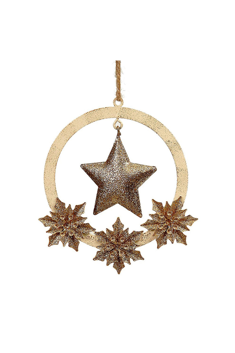 Athome Pavloudakis - Χριστουγεννιάτικο χρυσό μεταλλικό διακοσμητικό στολίδι αστέρι σε στεφάνι (11