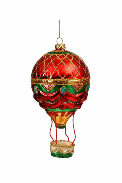 Athome Pavloudakis - Χριστουγεννιάτικο κόκκινο γυάλινο στολίδι αερόστατο 15 cm