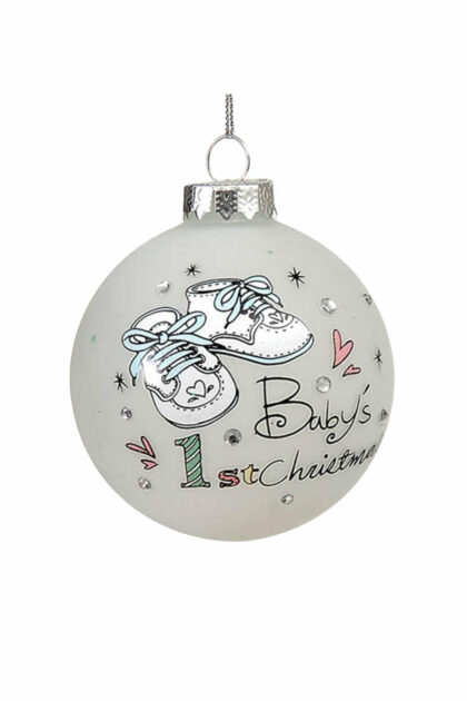 Athome Pavloudakis - Χριστουγεννιάτικη γυάλινη μπάλα λευκή 8 cm με σχέδιο παπούτσια