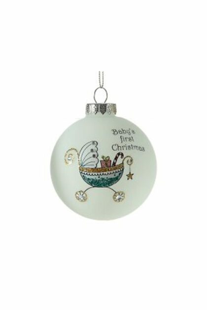 Athome Pavloudakis - Χριστουγεννιάτικη γυάλινη μπάλα λευκό ματ 8 cm με καροτσάκι