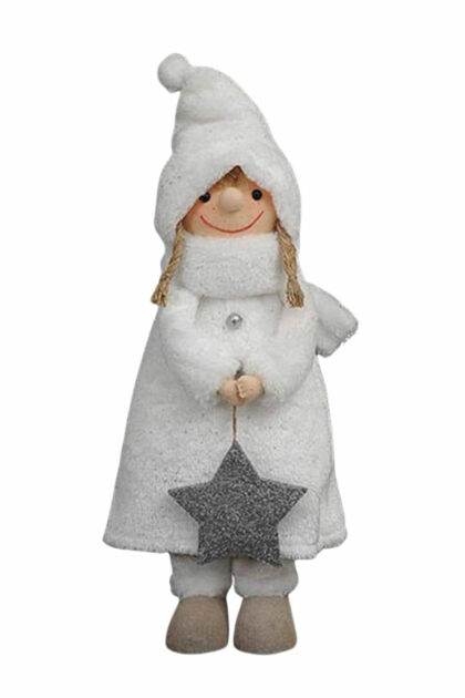 Athome Pavloudakis - Χριστουγεννιάτικο διακοσμητικό κορίτσι σε λευκή απόχρωση με τσαντάκι σε σχήμα αστέρι 53 cm