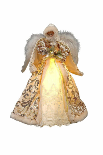 Athome Pavloudakis - Χριστουγεννιάτικος διακοσμητικός χρυσός άγγελος από βελούδο με LED 40 cm
