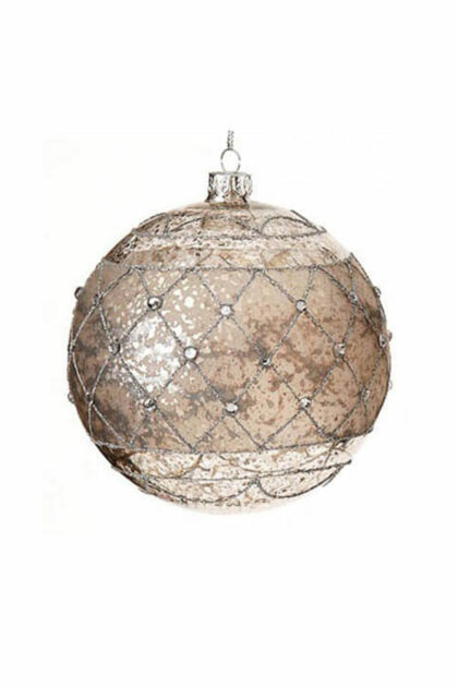 Athome Pavloudakis - Χριστουγεννιάτικη γυάλινη μπάλα ασημί 12 cm με σχέδια