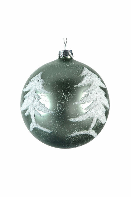 Athome Pavloudakis - Χριστουγεννιάτικη γυάλινη μπάλα ασημί 10 cm με δενδράκια