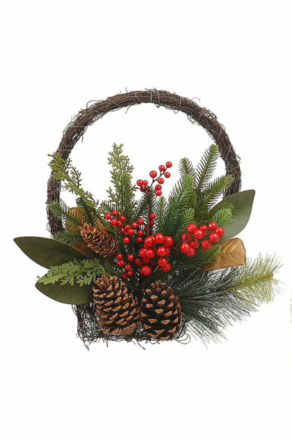 Athome Pavloudakis - Χριστουγεννιάτικο στεφάνι έλατο με κόκκινα μπέρι 43 cm