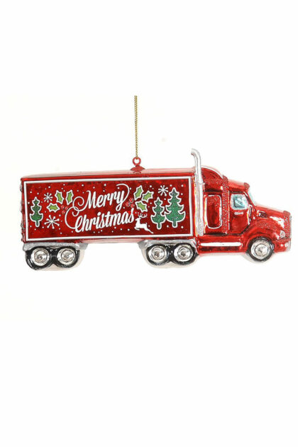 Athome Pavloudakis - Χριστουγεννιάτικο κόκκινο γυάλινο στολίδι φορτηγό 8 cm