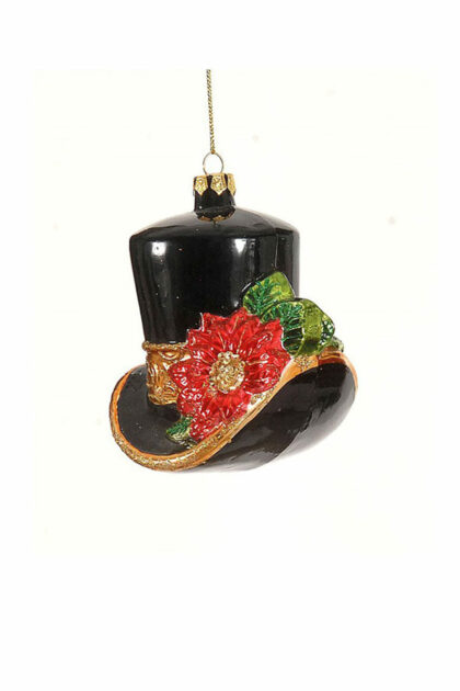 Athome Pavloudakis - Χριστουγεννιάτικο μαύρο γυάλινο στολίδι καπέλο με λουλούδι 11 cm